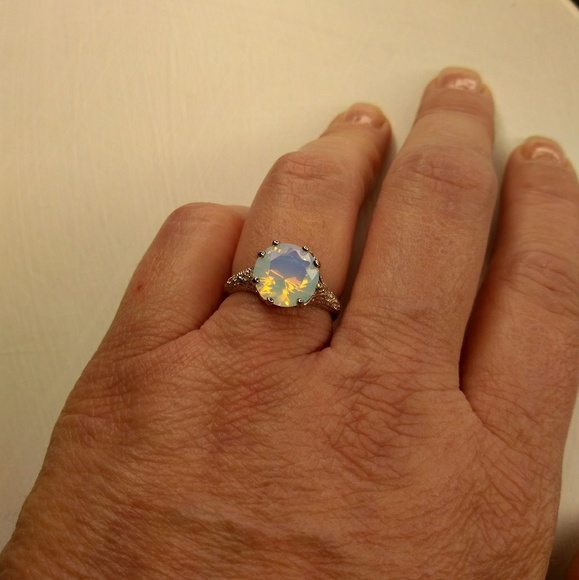 Sterling Silver Opal with Diamond Accent - Picture 2 of 3